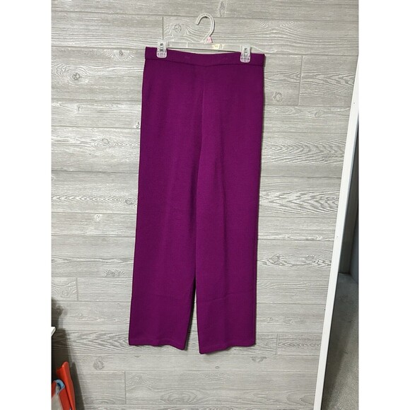 St. John - Plum High-Waisted Straight Leg Knit Pants SIZE 10 - Picture 2 of 10